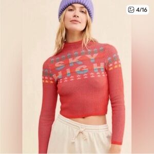 Urban Outfitters BDG | Women’s Red/Blue Ribbed Shauna Sky High Jaquard Sweater L